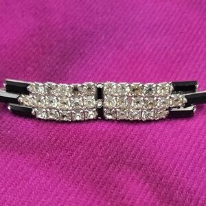 Elegant Silvertone and Black Rhinestone Hair Clip